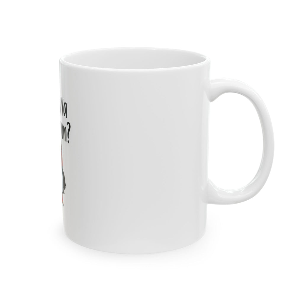 Newfoundland Puffin Mug — "How's Ya Gettin' on B'y?" Ceramic Coffee Cup (11oz)
